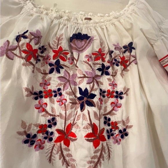 Free People White and Pink Smocked Blouse Boho - Picture 2 of 5